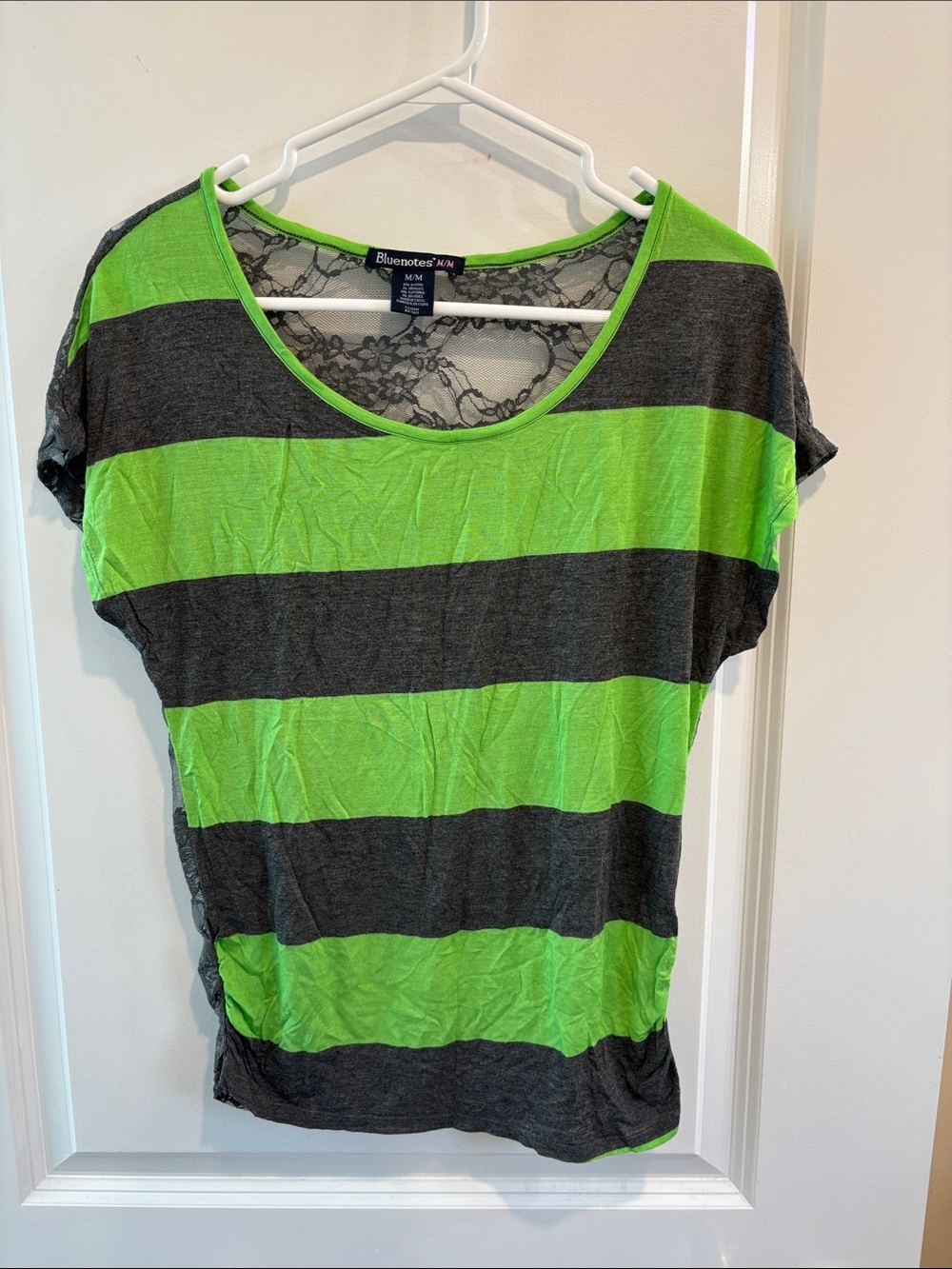 Bluenotes Neon Green & Gray Striped Short-Sleeve Tee